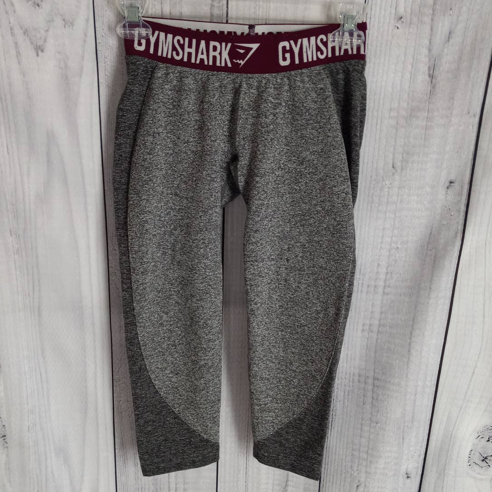 Gymshark | Charcoal & Deep Plum FLEX Cropped Leggings LOGO Waistband